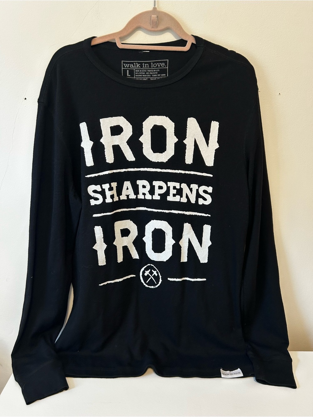 Walk in Love Men’s Black Long-Sleeve Graphic Crewneck - Iron Sharpens Iron